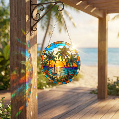 Fungzy Acrylic Jigsaw Puzzle Suncatcher - Tropical Beach Sunset