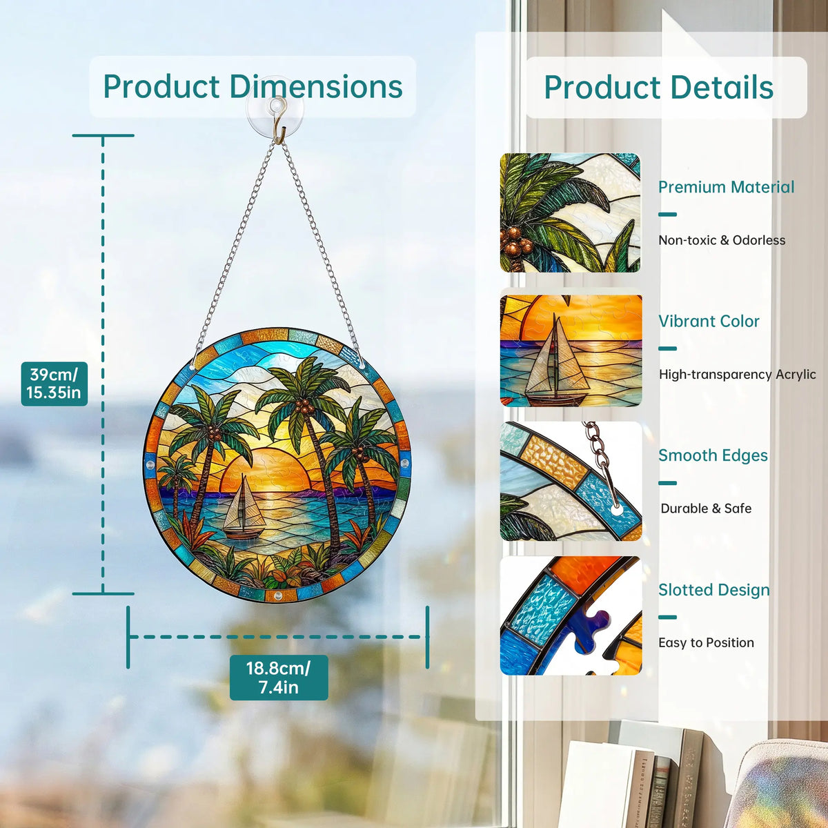 Fungzy Acrylic Jigsaw Puzzle Suncatcher - Tropical Beach Sunset
