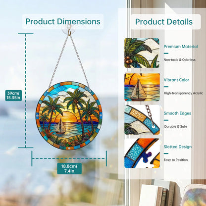 Fungzy Acrylic Jigsaw Puzzle Suncatcher - Tropical Beach Sunset