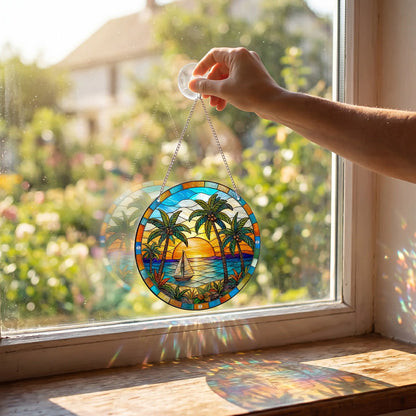 Fungzy Acrylic Jigsaw Puzzle Suncatcher - Tropical Beach Sunset