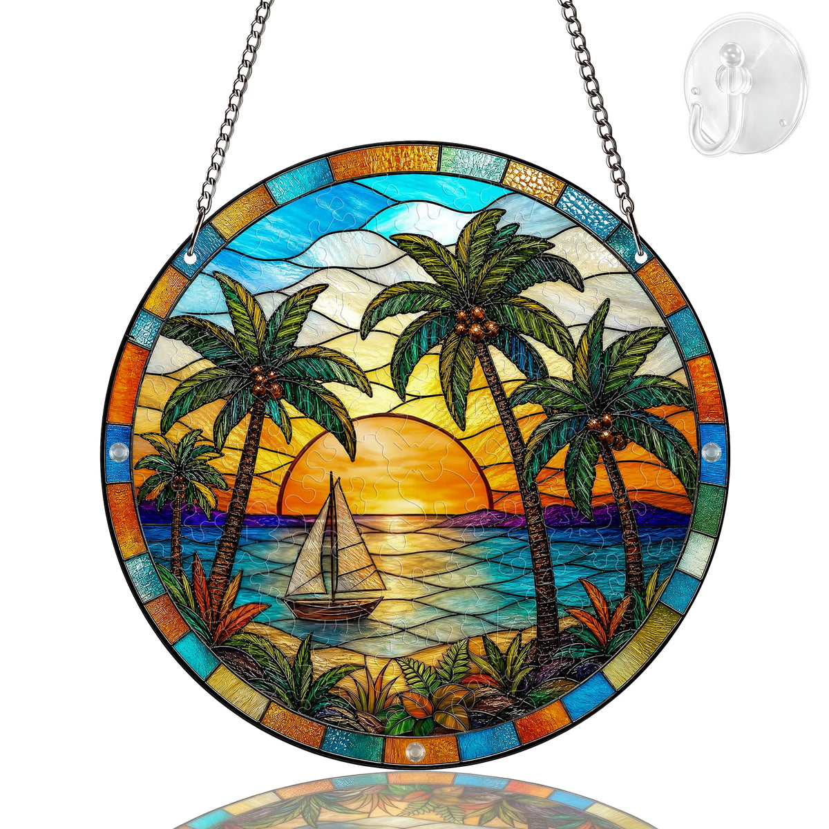Fungzy Acrylic Jigsaw Puzzle Suncatcher - Tropical Beach Sunset