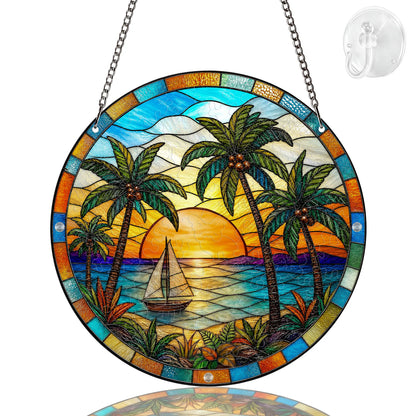 Fungzy Acrylic Jigsaw Puzzle Suncatcher - Tropical Beach Sunset