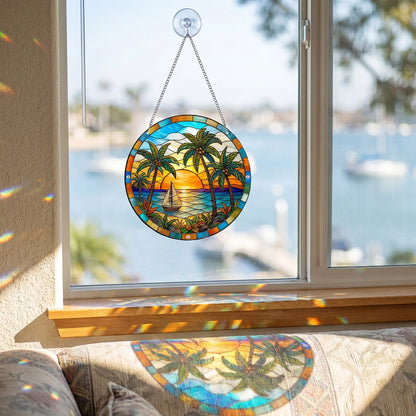 Fungzy Acrylic Jigsaw Puzzle Suncatcher - Tropical Beach Sunset