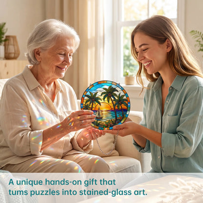 Fungzy Acrylic Jigsaw Puzzle Suncatcher - Tropical Beach Sunset